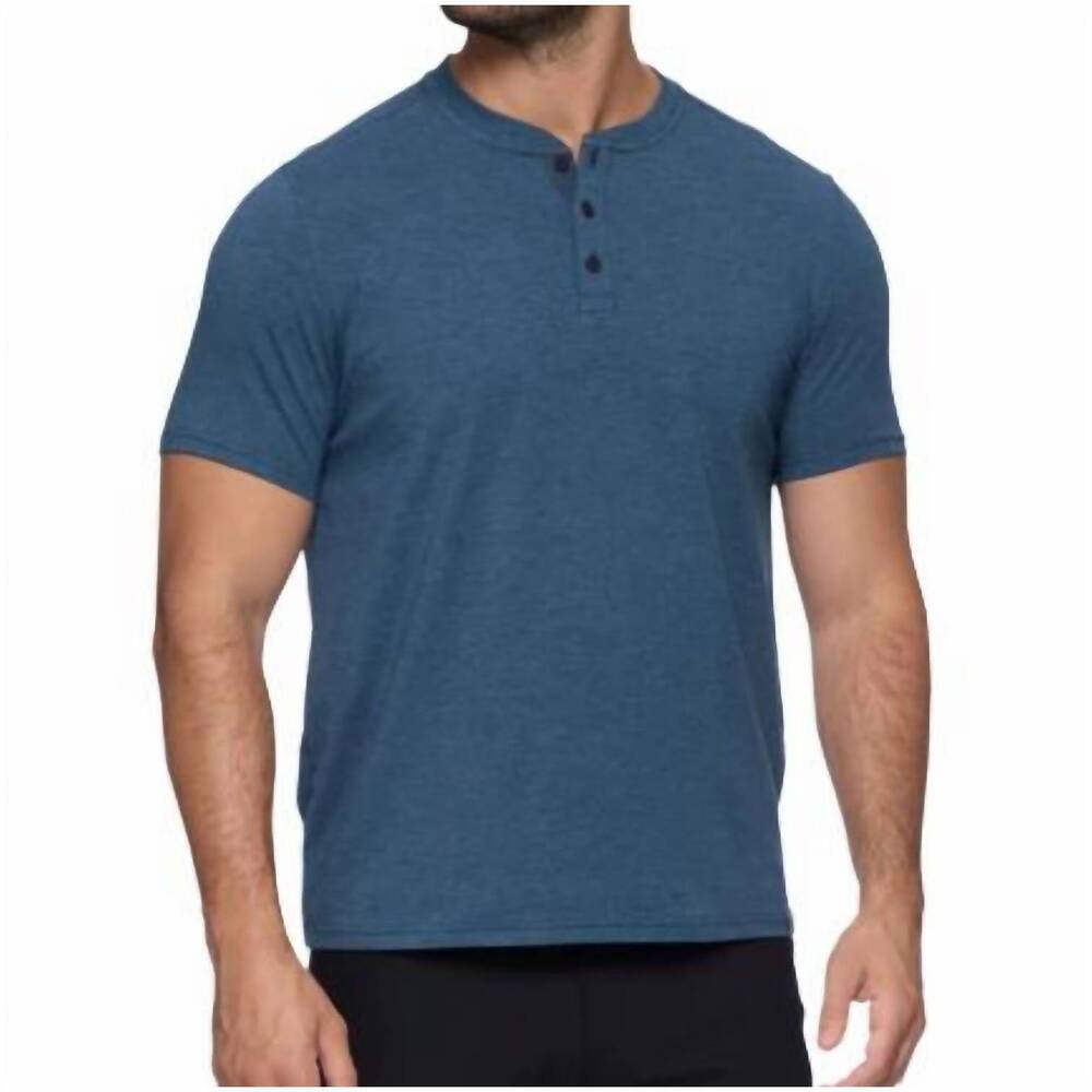 NEW FLAGS & ANTHEM essential stretch comfort short sleeve henley shirt in navy - Picture 1 of 2